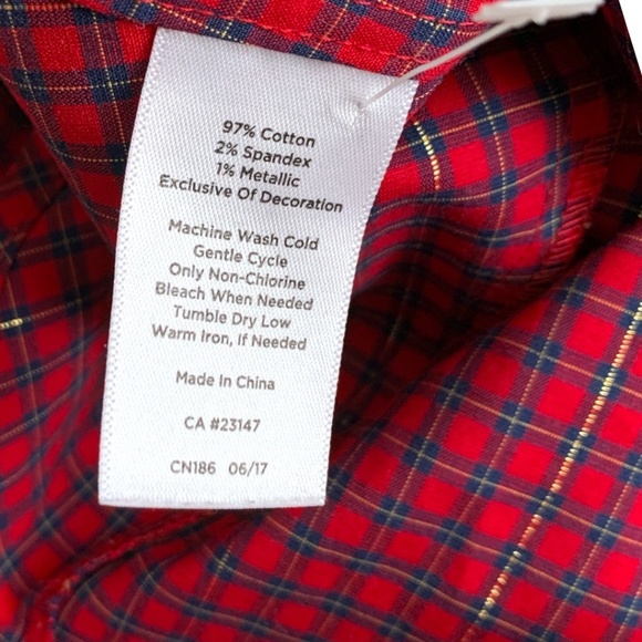 Talbots Petites Women's Size 6P Red Plaid with Metallic Gold Wrinkle Resistant - Picture 5 of 8